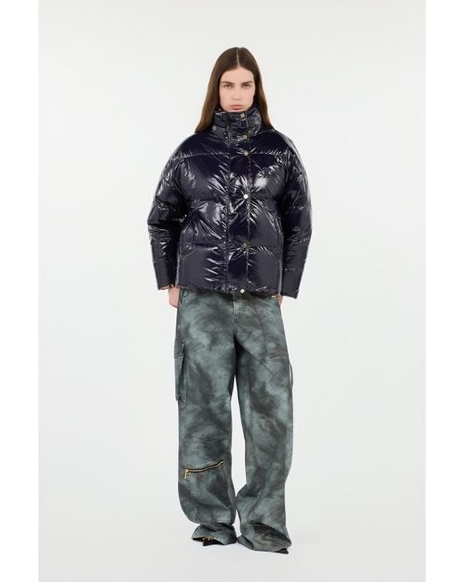 Roberto Cavalli Brown Reversible Marble Print Down Jacket