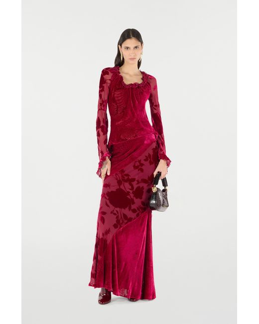 Roberto Cavalli Red Rose And Python Pattern Long Skirt