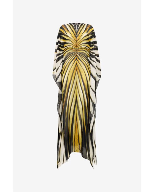 Roberto Cavalli Metallic Maxikleid Aus Seide Mit Ray Of Print