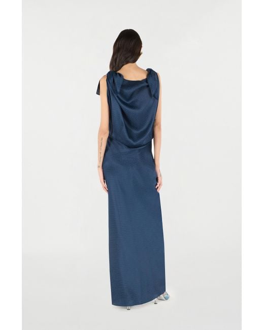 Roberto Cavalli Blue Long Dress With Snake Print