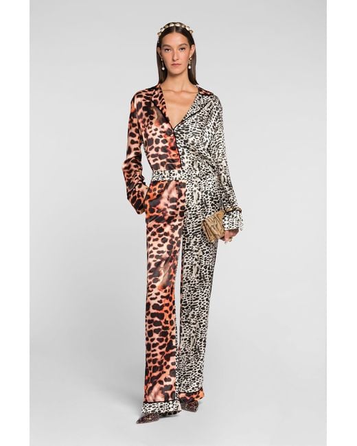 Roberto Cavalli White Murena Print Silk Blend Trousers