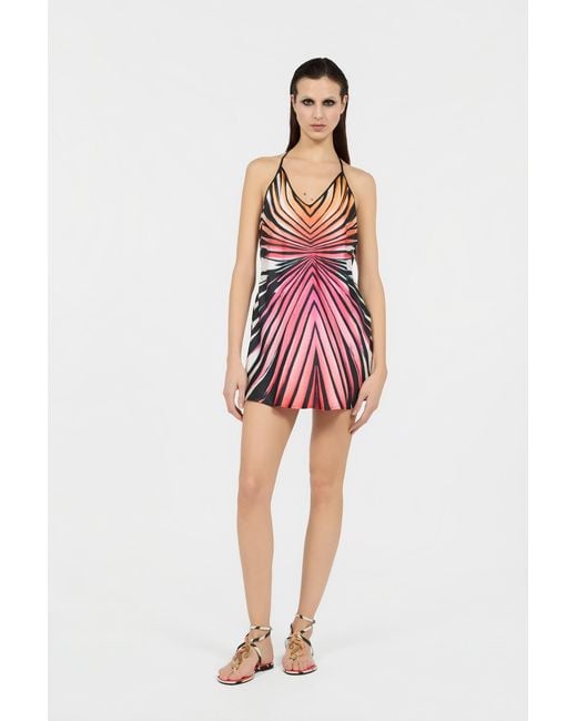 Roberto Cavalli White Ray Of Paradise Print Silk Mini Dress
