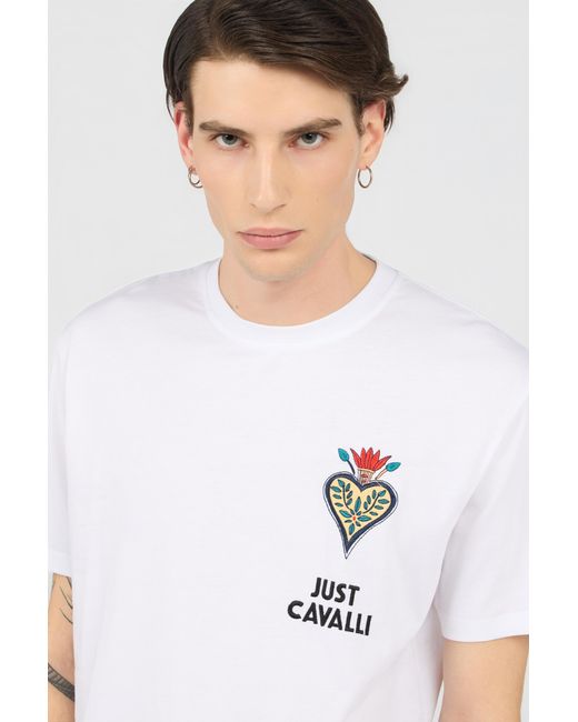 Roberto Cavalli White T-Shirt With Embroidered Logo for men