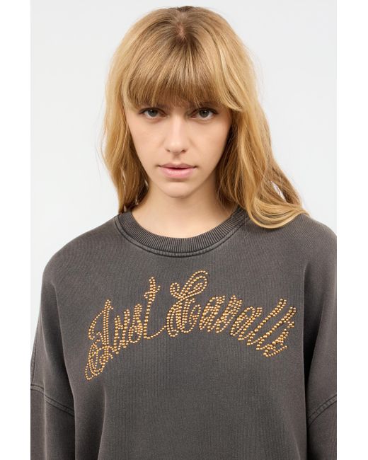 Roberto Cavalli Gray Sweatshirt With Bejeweled Logo Studs