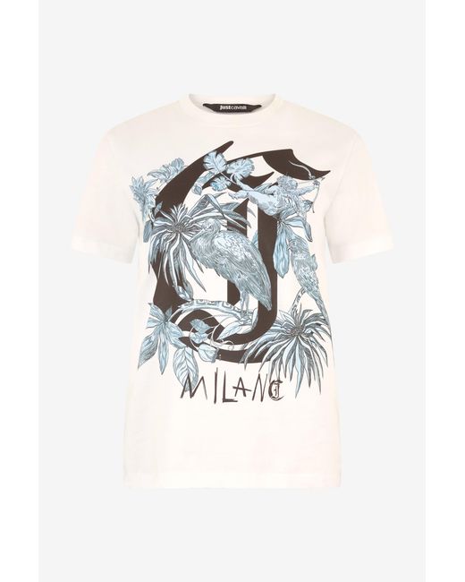Roberto Cavalli Multicolor T-Shirt With Print And Jc Monogram