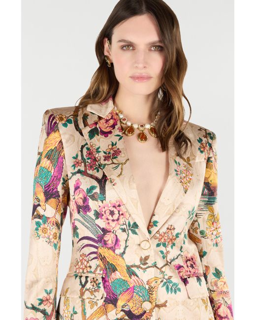 Roberto Cavalli White Silk Blazer With Oriental Bird Print