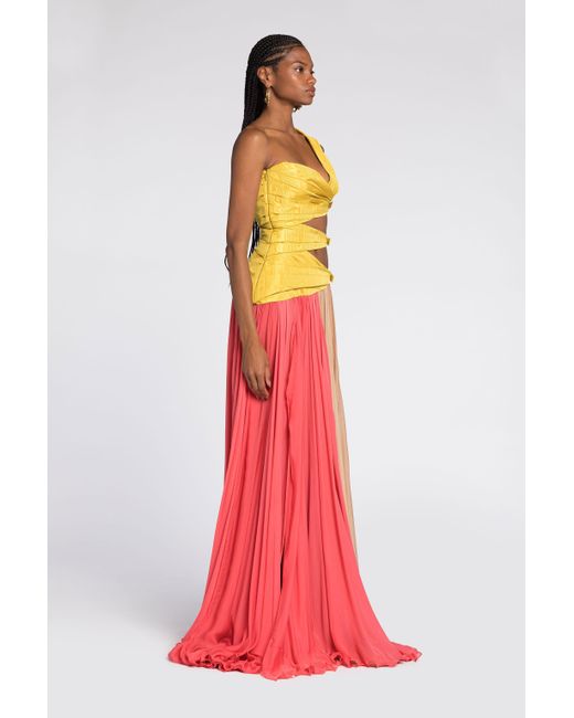 Roberto Cavalli White Colourblock Pleated Gown