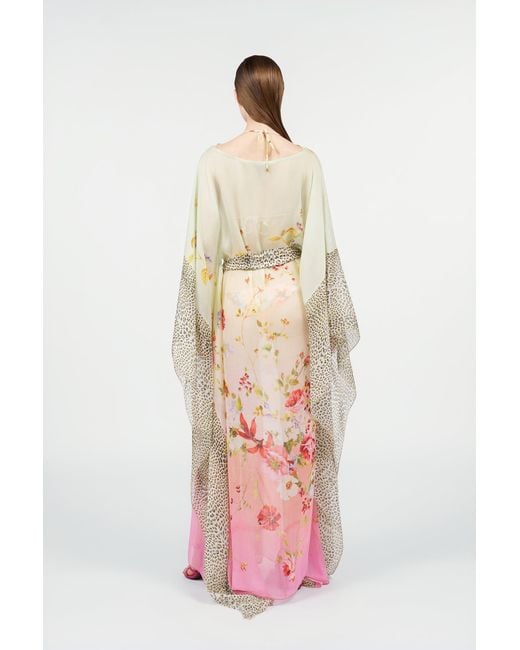 Roberto Cavalli White Miami Flowers Silk Kaftan