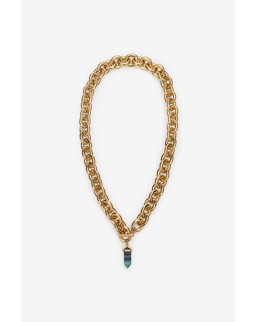 Roberto Cavalli White Chain Necklace With Stone Pendant