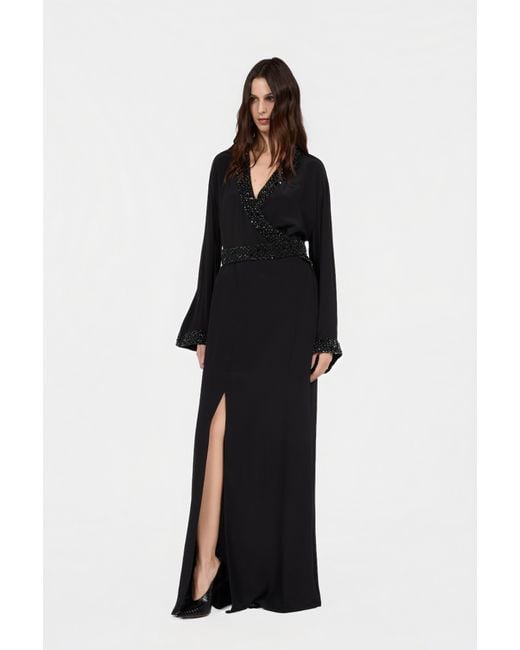 Roberto Cavalli Black Silk Maxi Dress With Embellished Detail