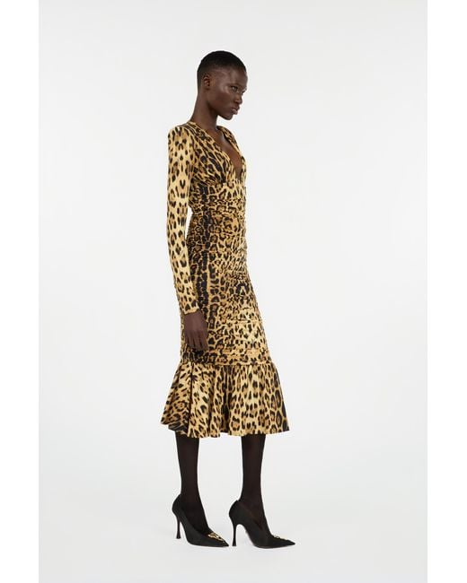Roberto Cavalli Brown Midi Dress With Jaguar Skin Print