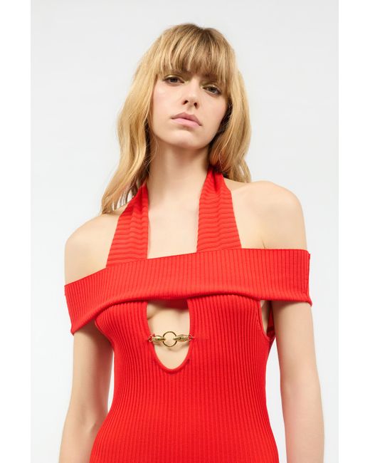 Roberto Cavalli Red Short Rib-Knit Dress