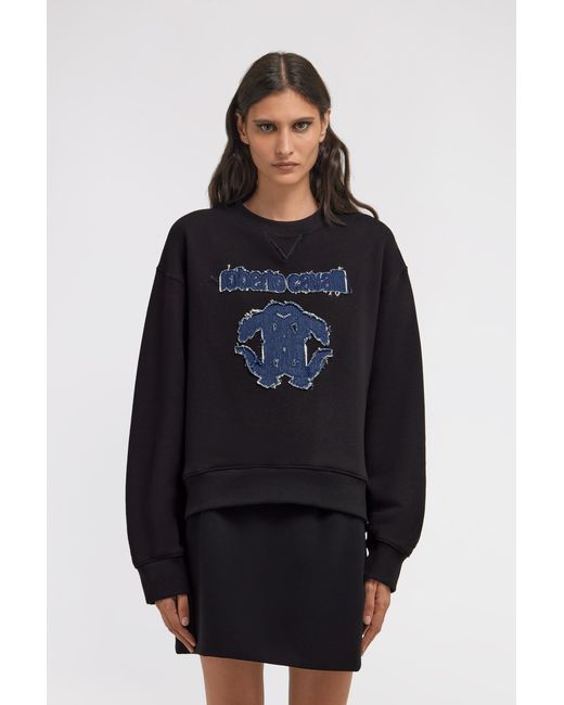 Roberto Cavalli Blue Logo Embroidered Sweatshirt