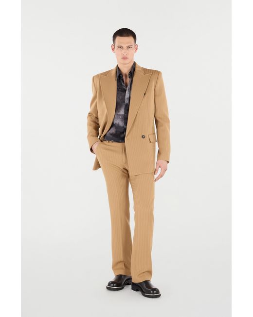 Roberto Cavalli Natural Striped Virgin Wool Pants for men