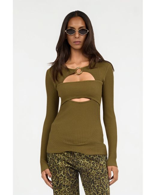 Roberto Cavalli Green Ribbed Cut-Out Sweater