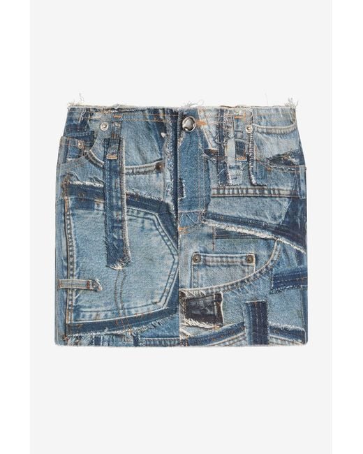 Roberto Cavalli Blue Patchwork Capsule Collection Denim Mini Skirt