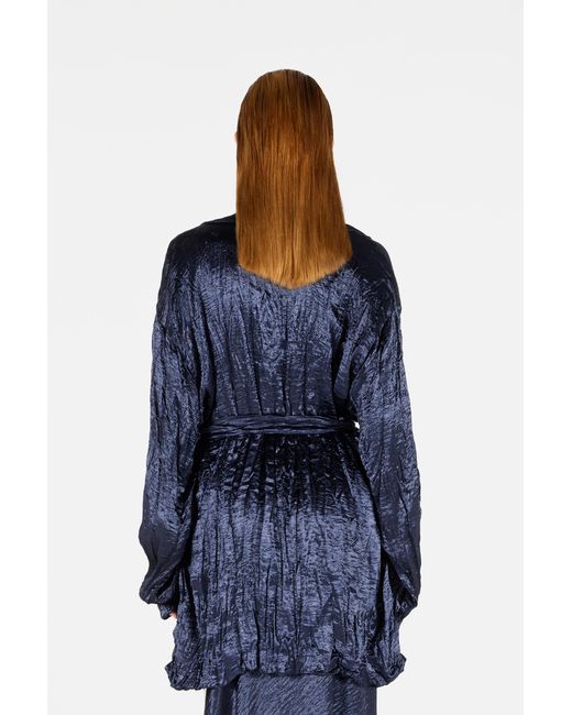 Roberto Cavalli Blue Crinkle Effect Belted Jacket
