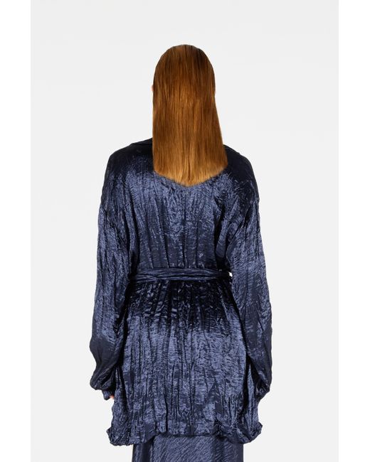 Roberto Cavalli Blue Crinkle Effect Belted Jacket