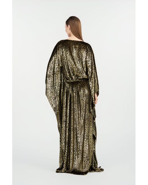Roberto Cavalli Green Glossy Silk Animal-Print Kimono Dress