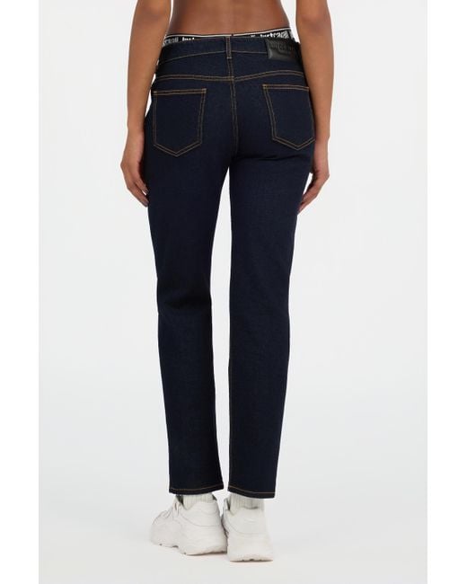 Roberto Cavalli Blue Dark Straight Leg Jeans With Contrast Stitching