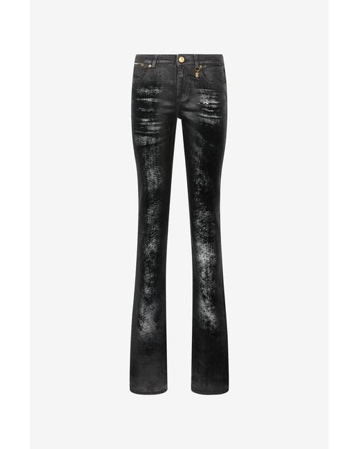 Roberto Cavalli Black Distressed-Effect Python Skin Jeans