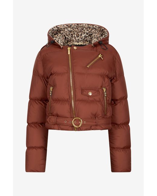 Roberto Cavalli Red Puffer Coat With Belt