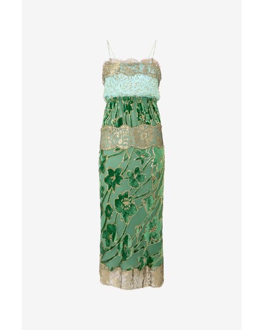 Roberto Cavalli Green Long Silk Dress With Decorations