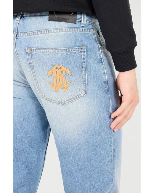 Roberto Cavalli Blue Jeans With Faded Detailing for men