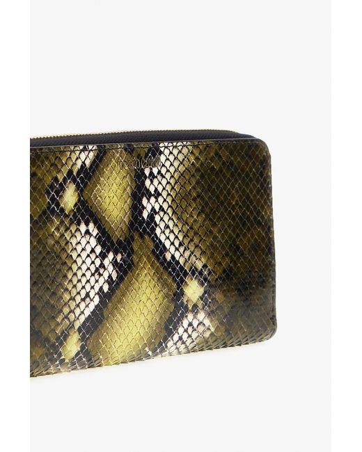 Roberto Cavalli Green Logo-Print Leather Wallet