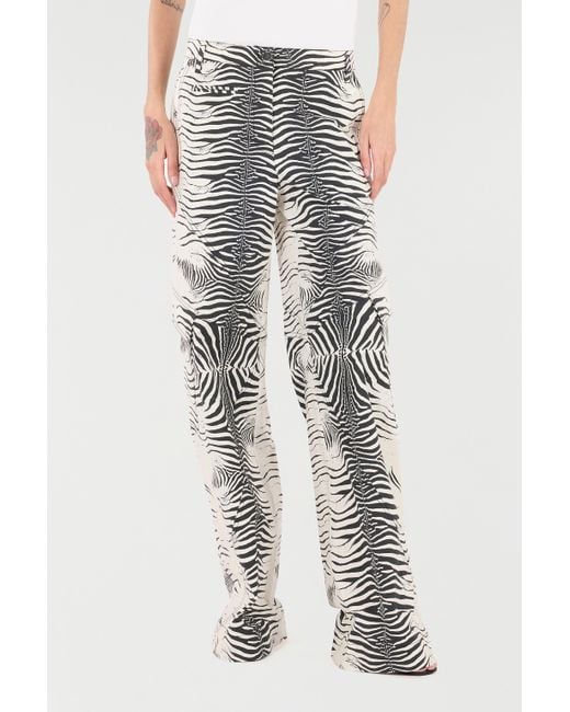 Roberto Cavalli Gray Stretch Cotton Pants With Tigress Print