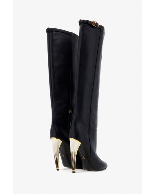 Roberto Cavalli Black Leather Knee-High Boots