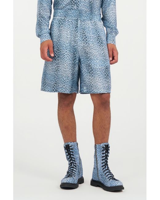 Roberto Cavalli Blue Baby Jaguar Print Fabric Shorts for men