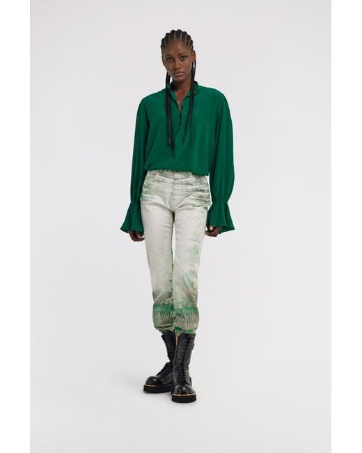 Roberto Cavalli Green Mandarin Collar Blouse