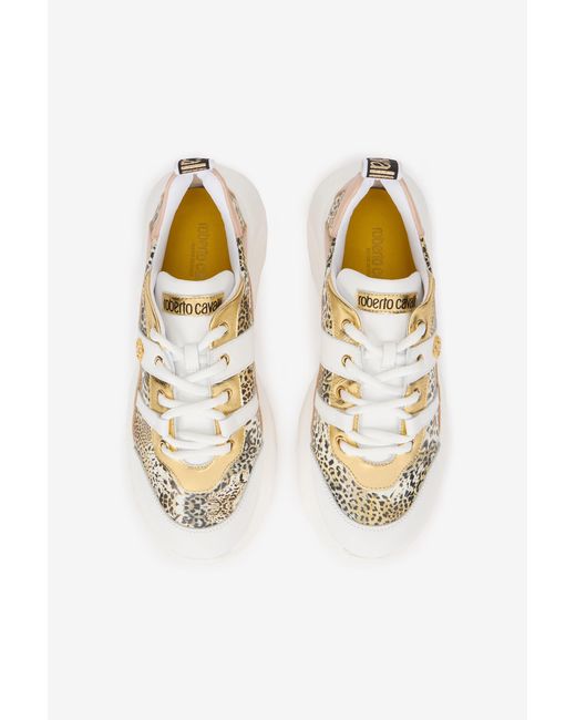 Roberto Cavalli Multicolor And Jaguar Sneakers With Logo