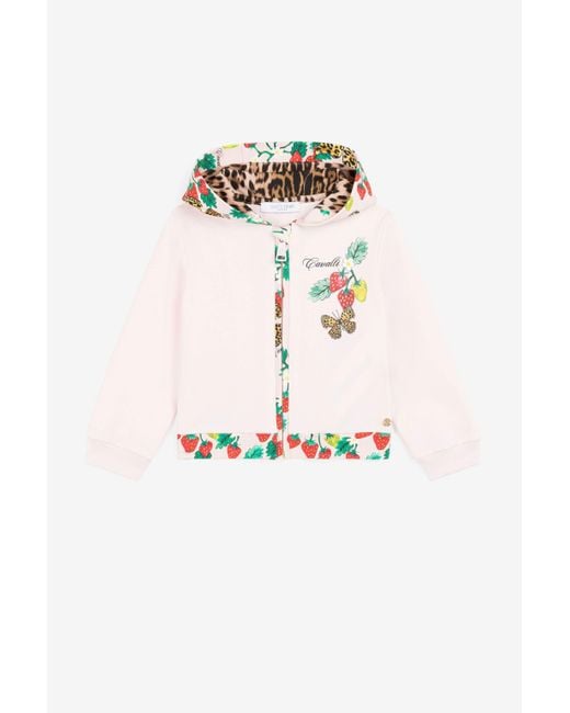 Felpa Con Stampe Farfalle E Fragole di Roberto Cavalli in Pink