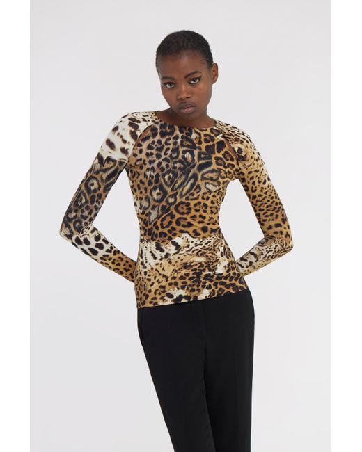 Roberto Cavalli Black Jaguar Skin Print Long-Sleeved T-Shirt