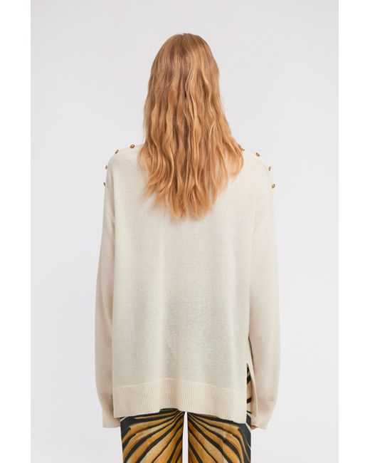 Roberto Cavalli White Long-Sleeved V-Neck Jumper