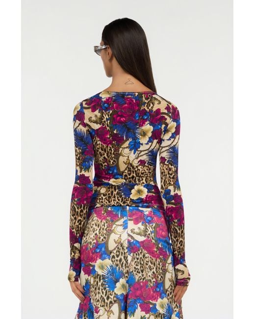 T-Shirt Imprimé Flower Leopard Roberto Cavalli en coloris Blue