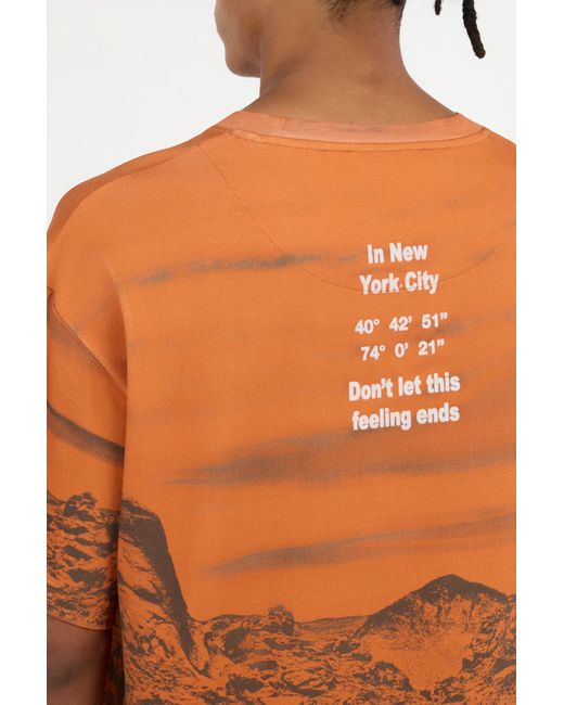 Roberto Cavalli Orange Long Way Print T-Shirt for men