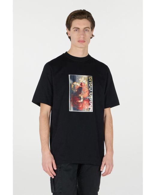 Roberto Cavalli Black T-Shirt With Distressed-Effect Snake And Rose Print for men