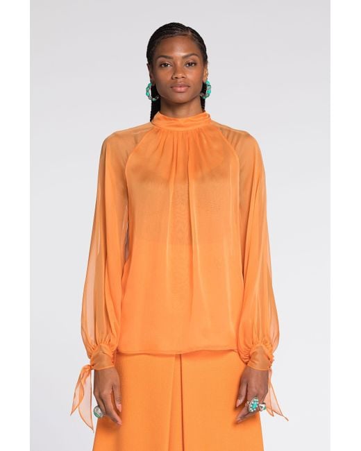Roberto Cavalli Orange Semi-Sheer Silk Blouse