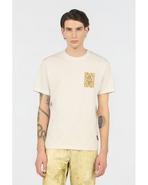 Roberto Cavalli White Ivory T-Shirt With Embroidered Persian Tarot Detail for men
