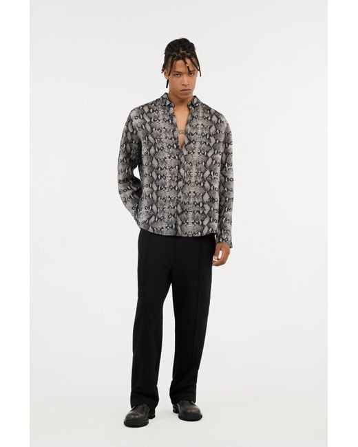 Roberto Cavalli Gray Snake Print Flax Shirt for men