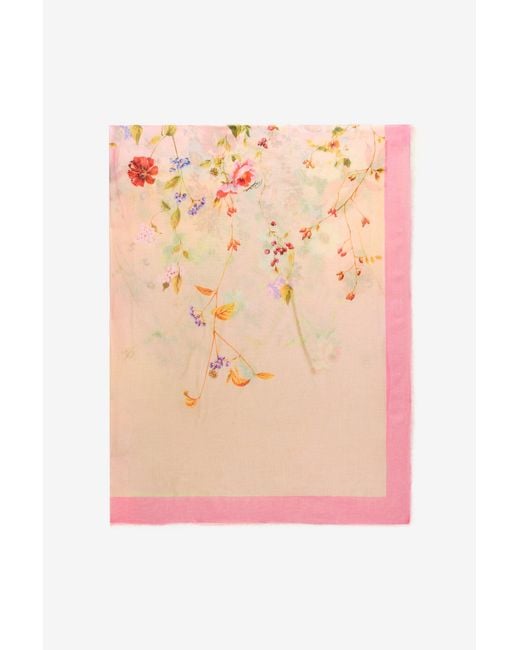 Roberto Cavalli Pink Miami Flowers Print Modal And Cashmere Scarf