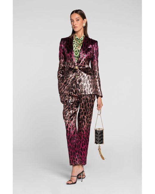 Roberto Cavalli Red Animal-Print Lamé Cropped Trousers