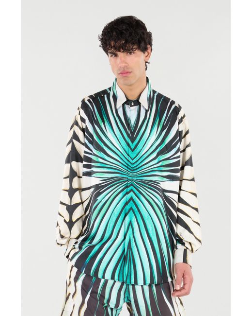 Roberto Cavalli Green Ray Of Sea Print Shirt for men