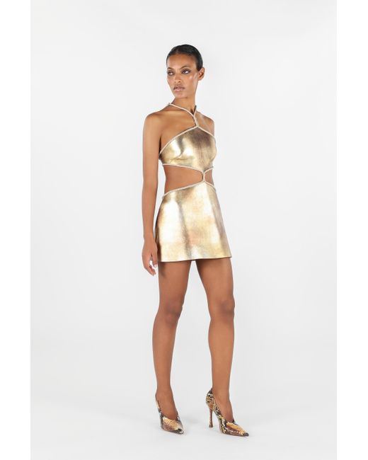 Roberto Cavalli Natural Cut-Out Short Dress With Ropes