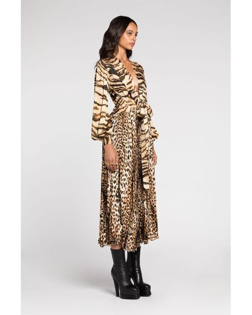 Roberto Cavalli White Maxi-Kleid Mit Tiger- Und Jaguar-Print