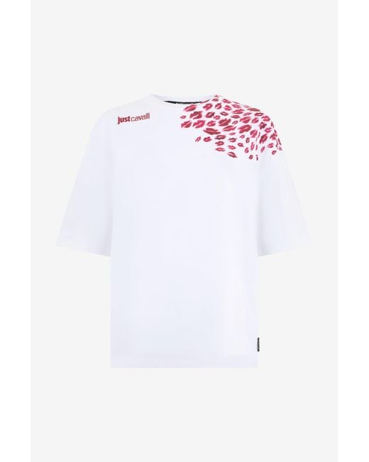 Roberto Cavalli White The Jaguar Kiss Print T-Shirt