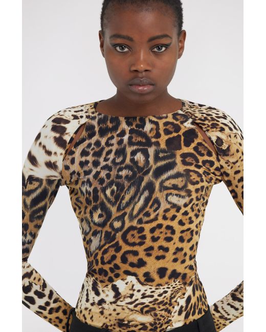 Roberto Cavalli Black Jaguar Skin Print Long-Sleeved T-Shirt